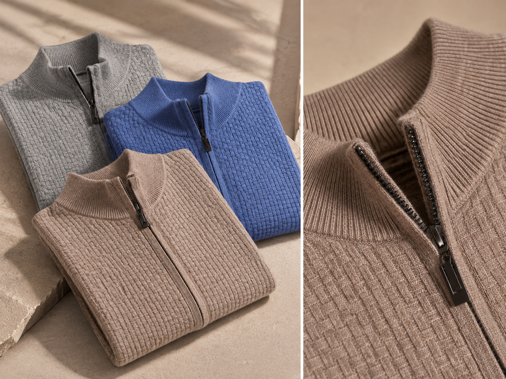 Harrison Men's Full-Zip Knit Cardigan – Textured Mock Neck Sweater