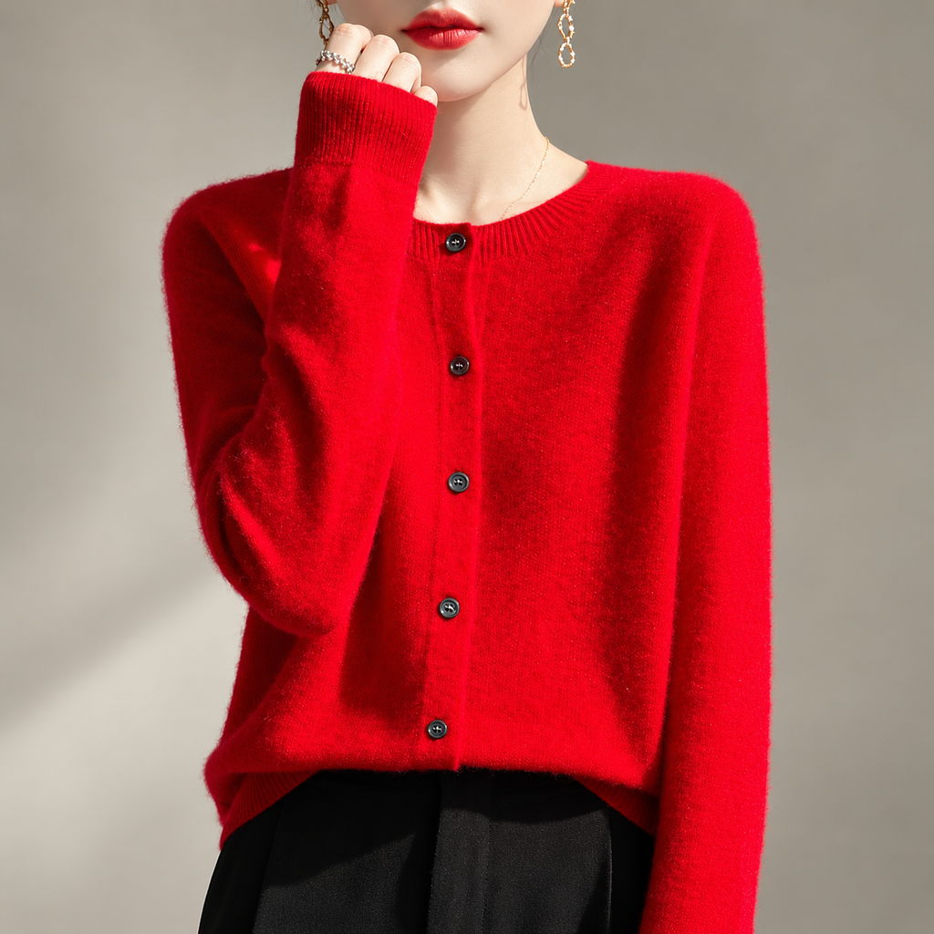 Amélie Women’s Soft Knit Button-Front Crew Neck Cardigan