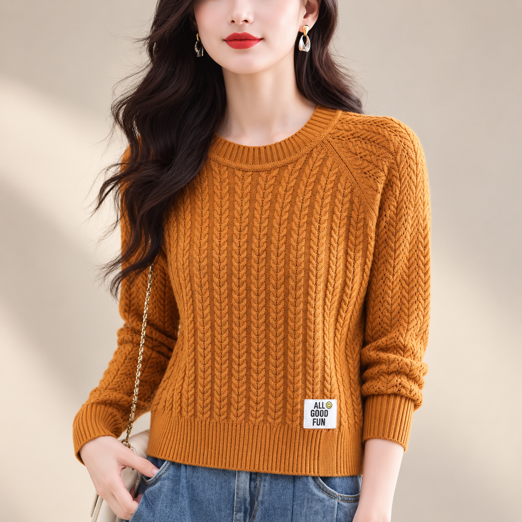 Claudette Women’s Cable Knit Crew Neck Sweater