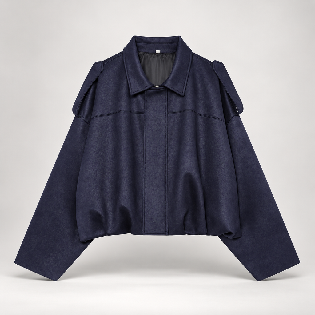 Margot Women’s Cropped Faux Suede Jacket – Relaxed Fit Collared Bomber