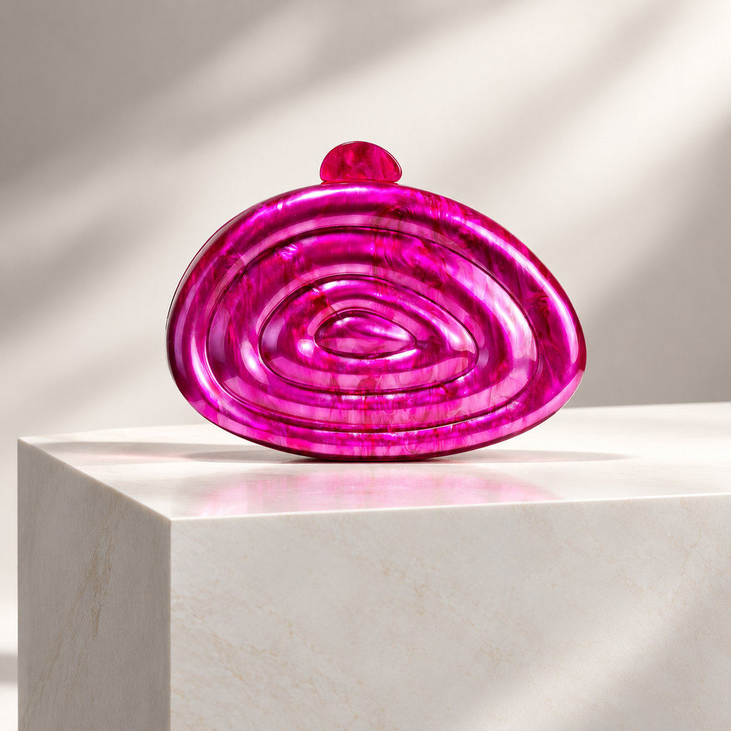 Camille Pearlescent Spiral Acrylic Clutch Bag with Chain Strap