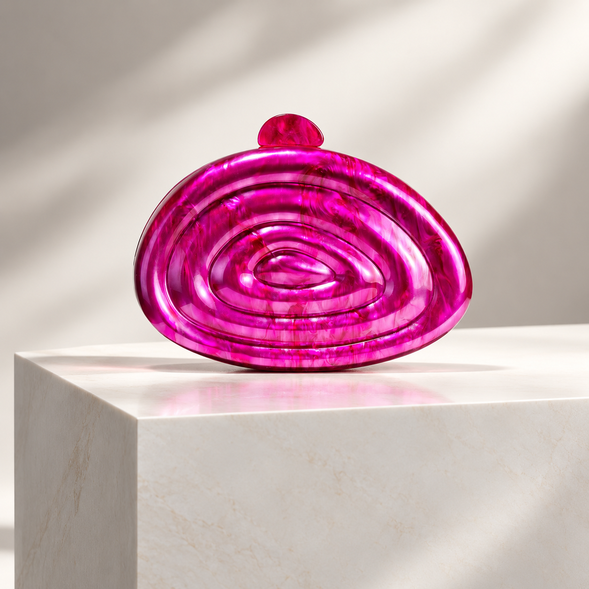 Camille Pearlescent Spiral Acrylic Clutch Bag with Chain Strap