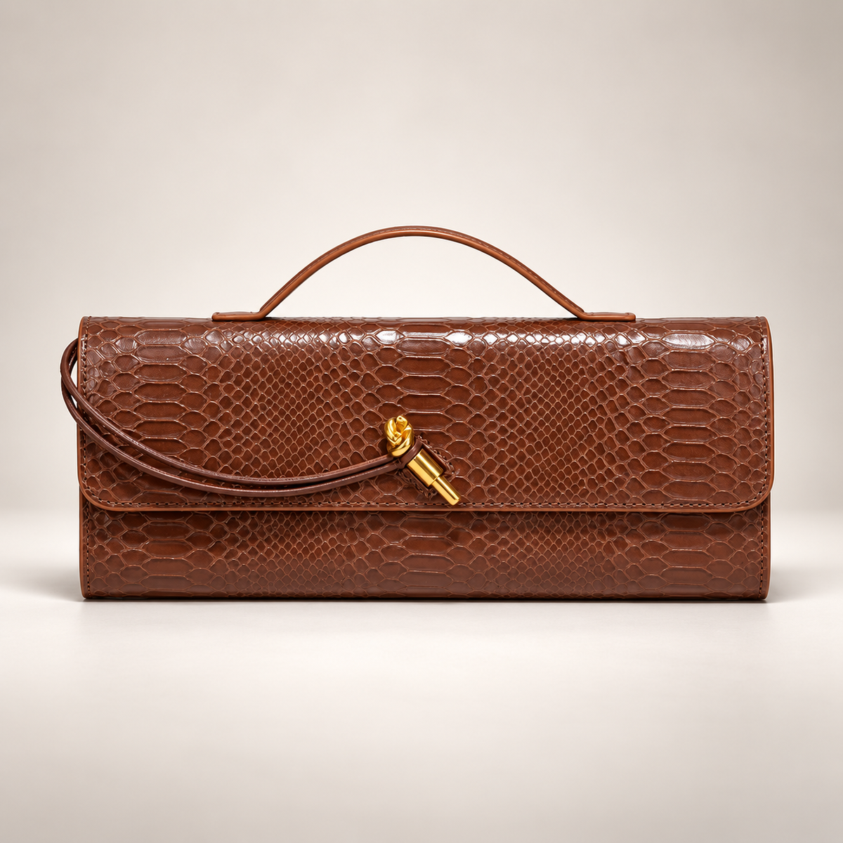 Camille Reptile-Embossed Top Handle Clutch Bag