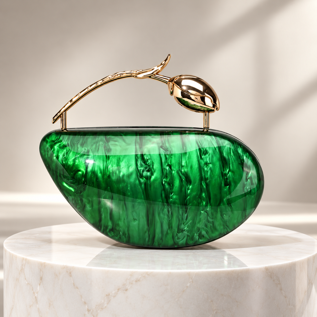 Alessia Marbled Hard-Shell Floral Handle Evening Clutch