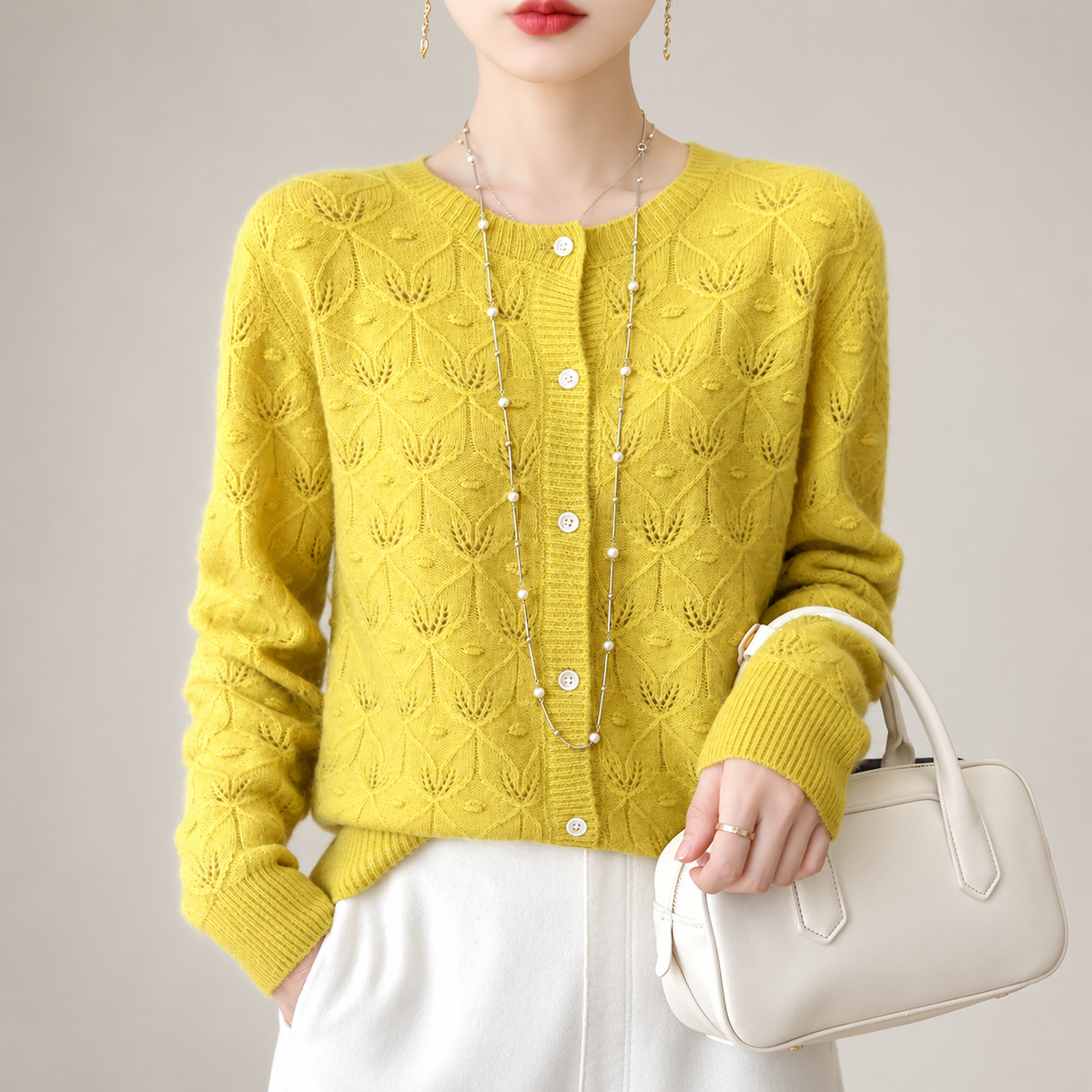 Elodie Women’s Textured Openwork Knit Cardigan