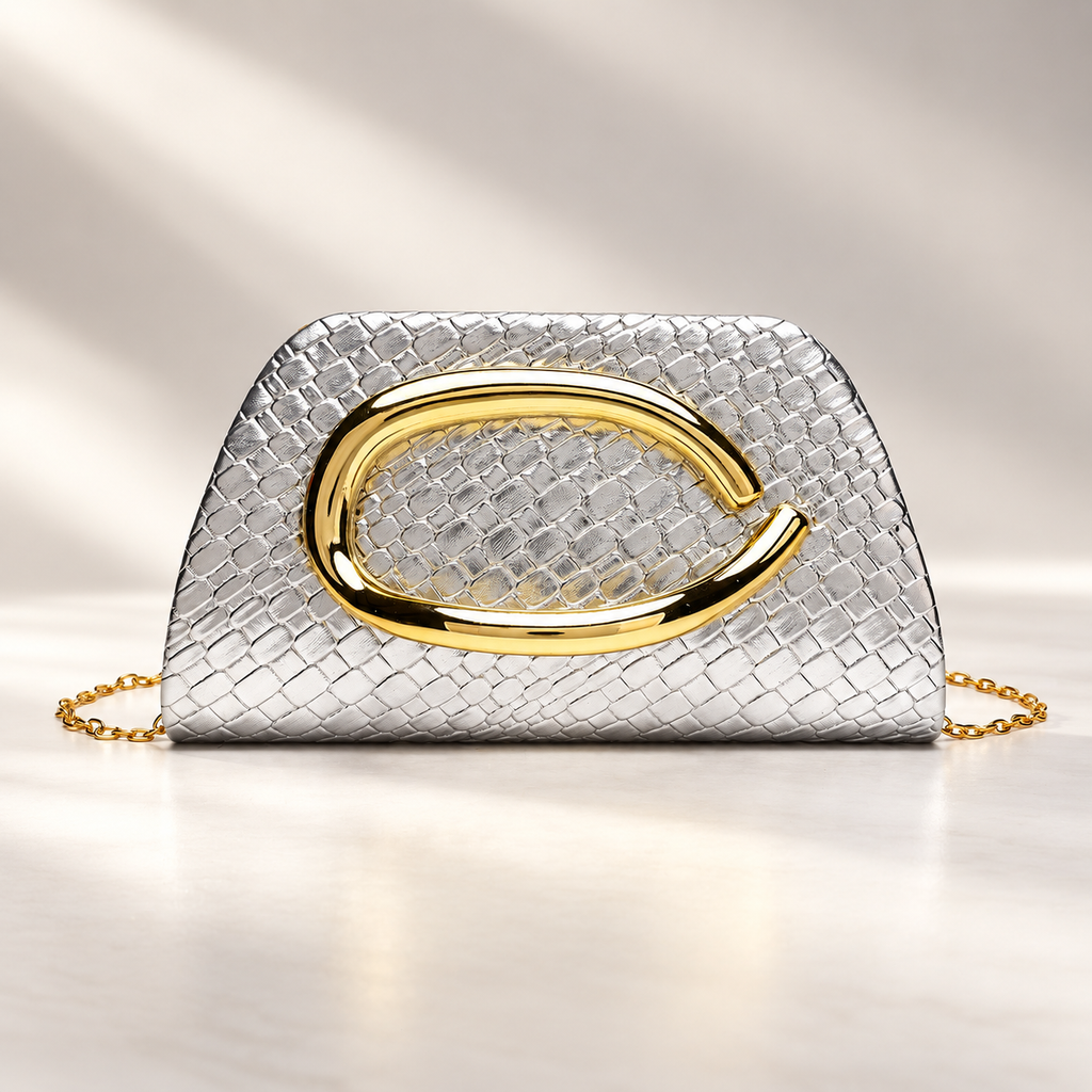 Isabelle Evening Clutch Bag with Gold-Tone Oval Handle