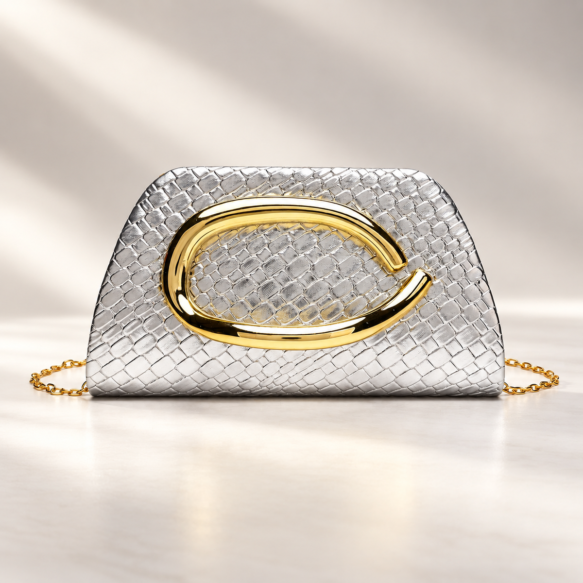Isabelle Evening Clutch Bag with Gold-Tone Oval Handle