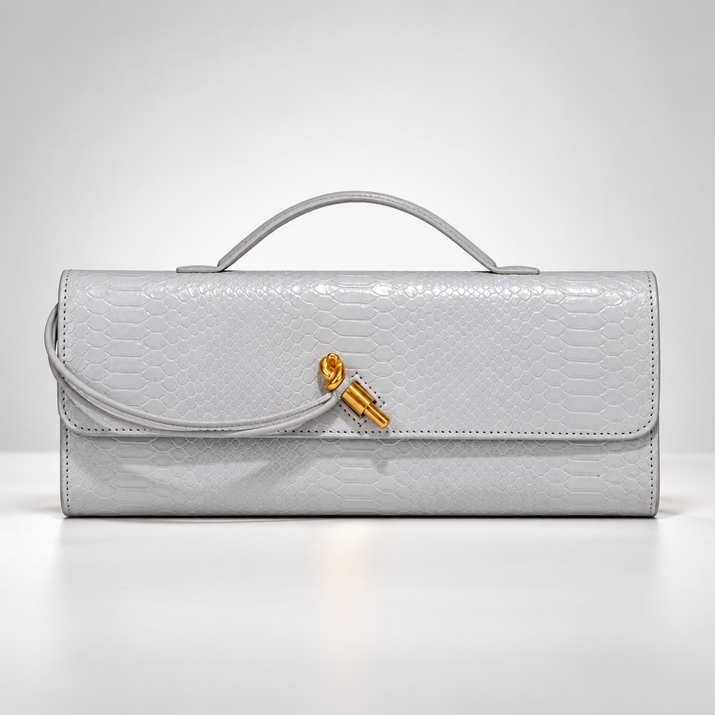 Camille Reptile-Embossed Top Handle Clutch Bag