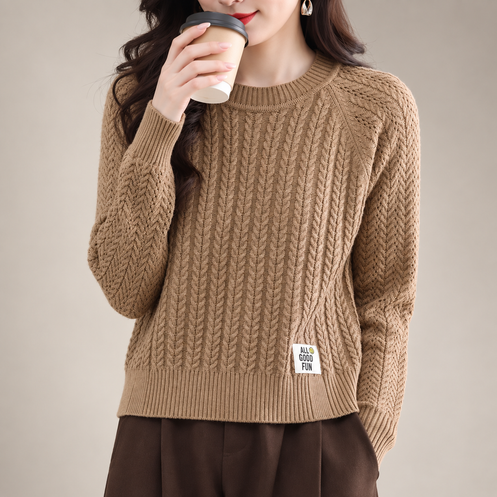 Claudette Women’s Cable Knit Crew Neck Sweater