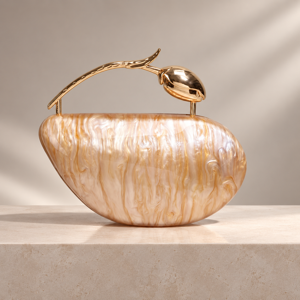 Alessia Marbled Hard-Shell Floral Handle Evening Clutch