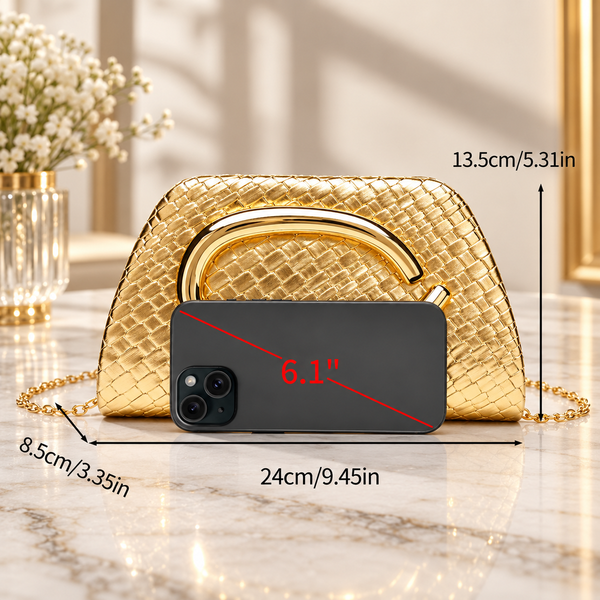 Isabelle Evening Clutch Bag with Gold-Tone Oval Handle
