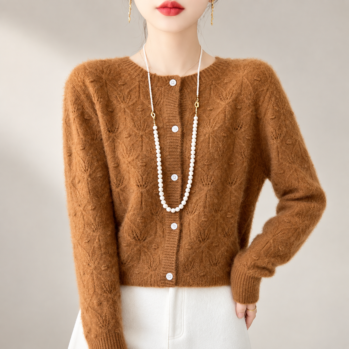 Elodie Women’s Textured Openwork Knit Cardigan