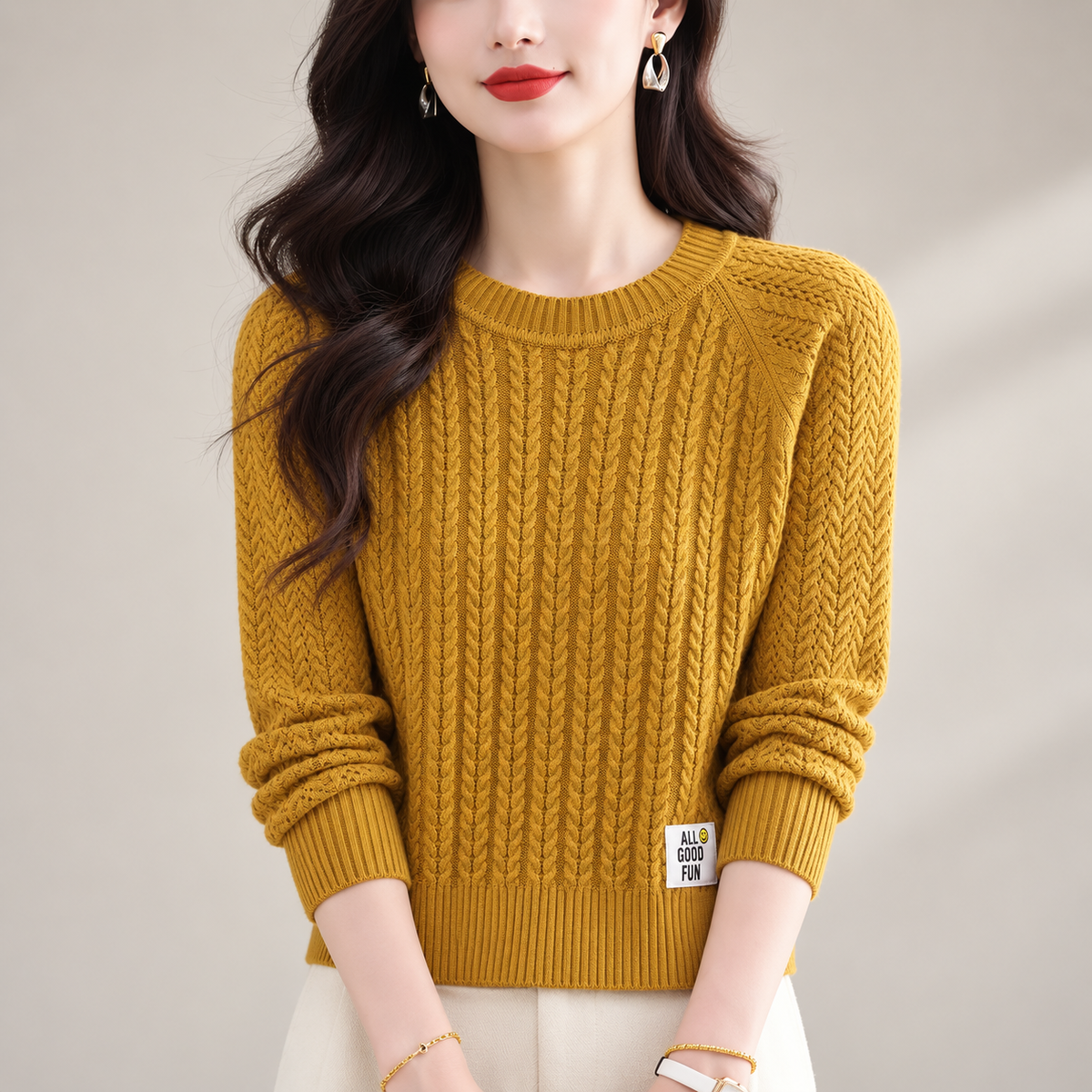 Claudette Women’s Cable Knit Crew Neck Sweater