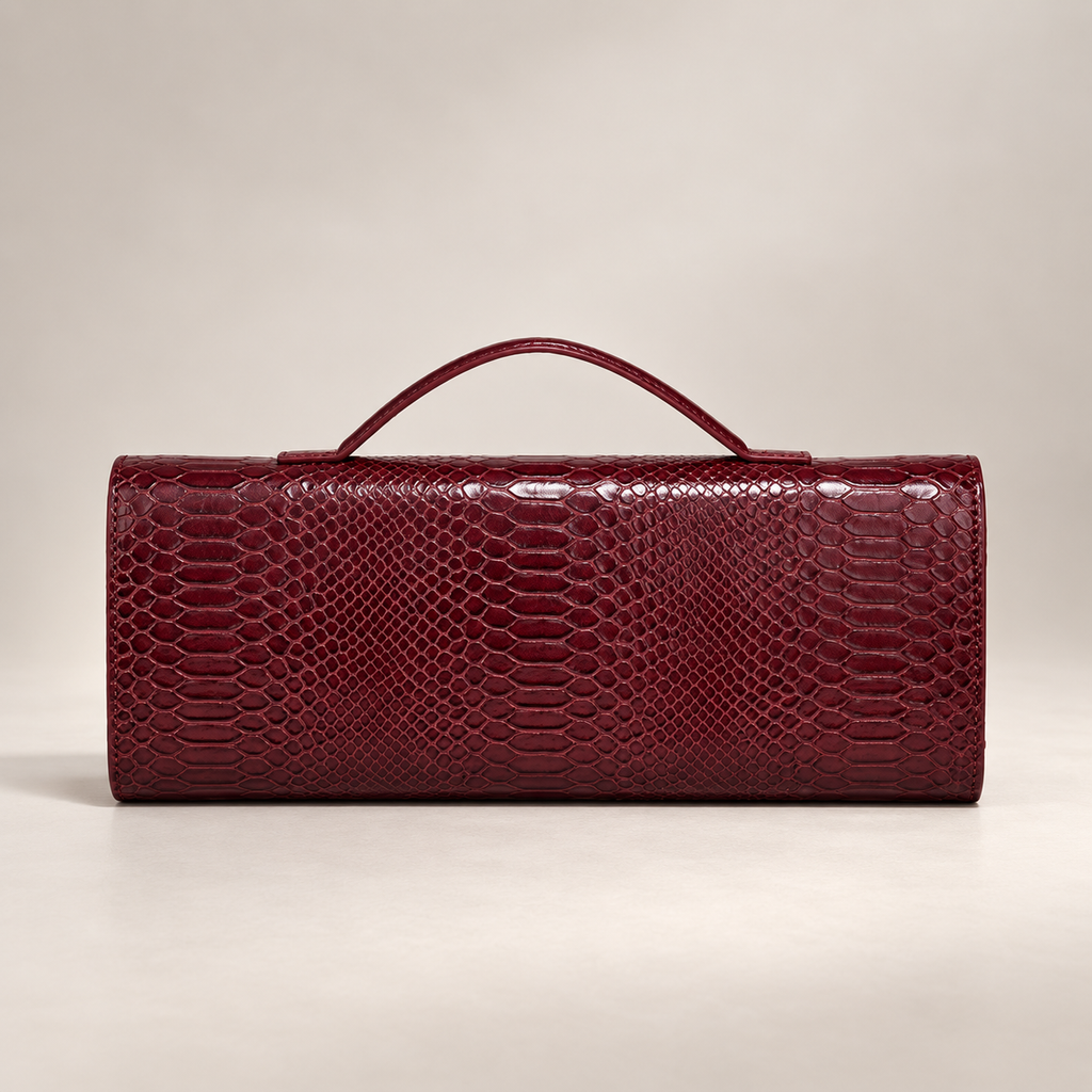 Camille Reptile-Embossed Top Handle Clutch Bag