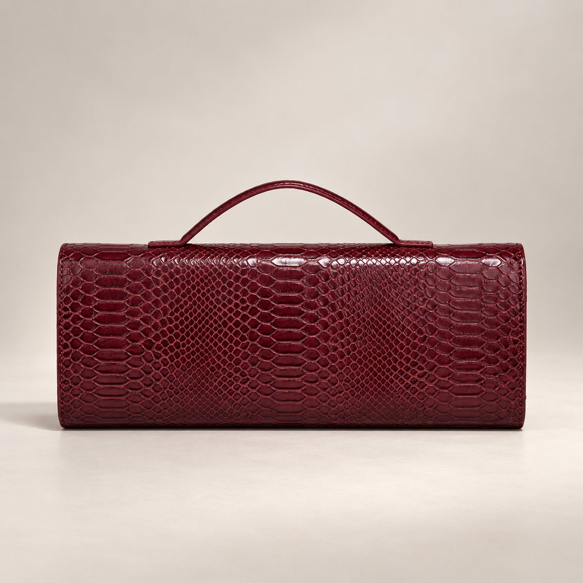 Camille Reptile-Embossed Top Handle Clutch Bag
