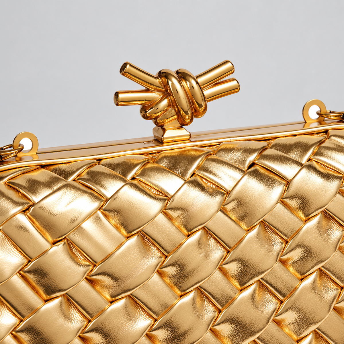 Alessia Woven Knot Clasp Evening Bag with Chain Strap