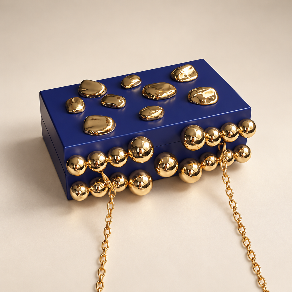 Vivienne Gold Pebble Box Clutch Bag with Chain Strap