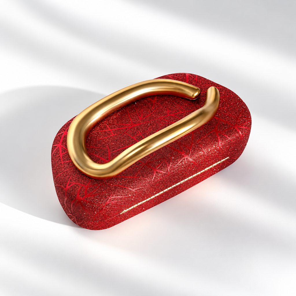 Camille Glitter Evening Clutch Bag with Gold Sculptural Handle