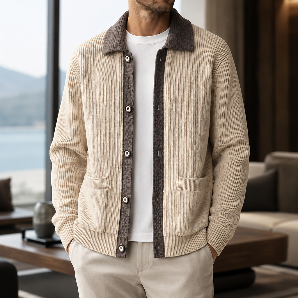 Alessandro Men's Button-Down Knit Cardigan with Pockets