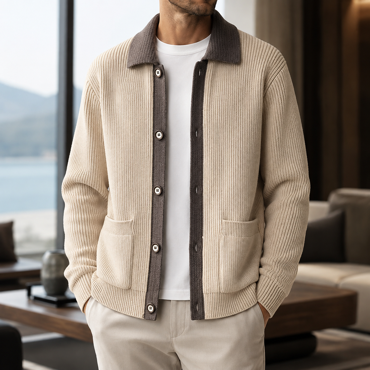 Alessandro Men's Button-Down Knit Cardigan with Pockets
