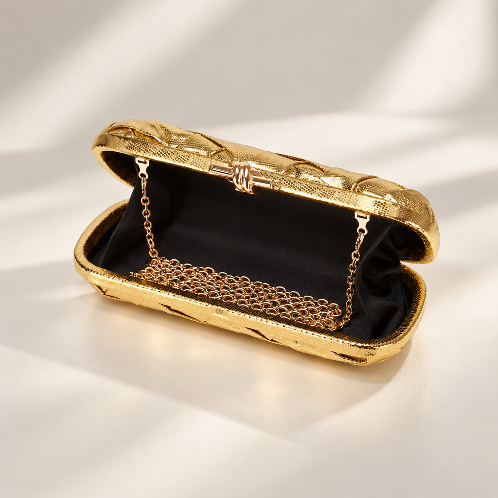 Isabella Women’s Metallic Woven Evening Clutch with Knot Closure