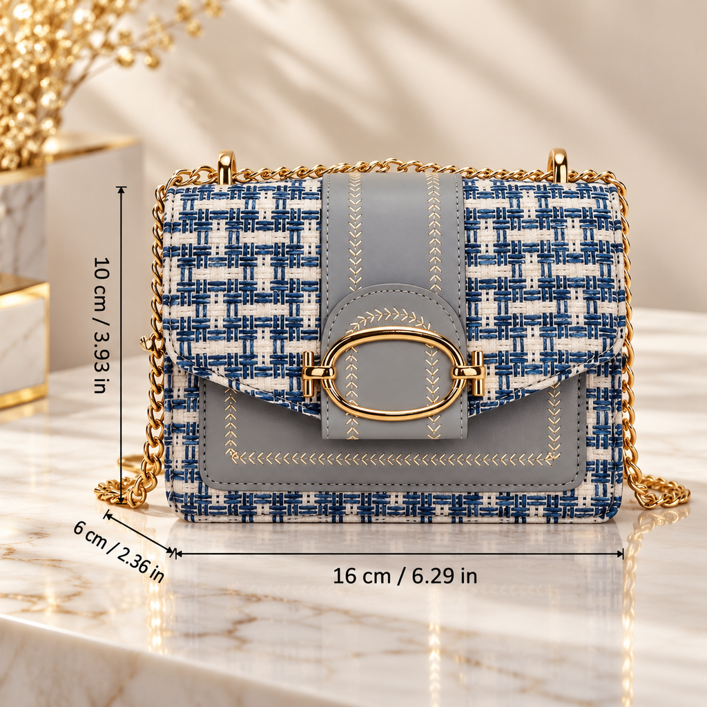 Elodie Tweed Crossbody Bag with Gold Oval Buckle
