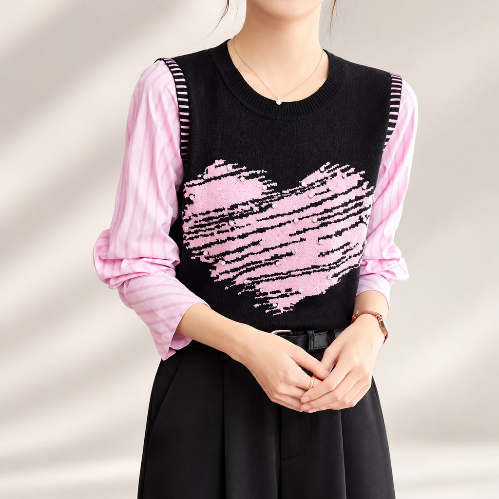 Rosalie Pink Heart Layered Knit Top