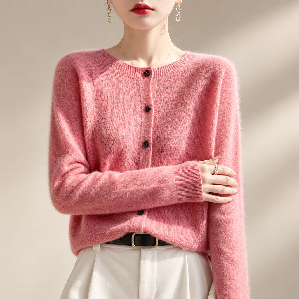 Amélie Women’s Soft Knit Button-Front Crew Neck Cardigan
