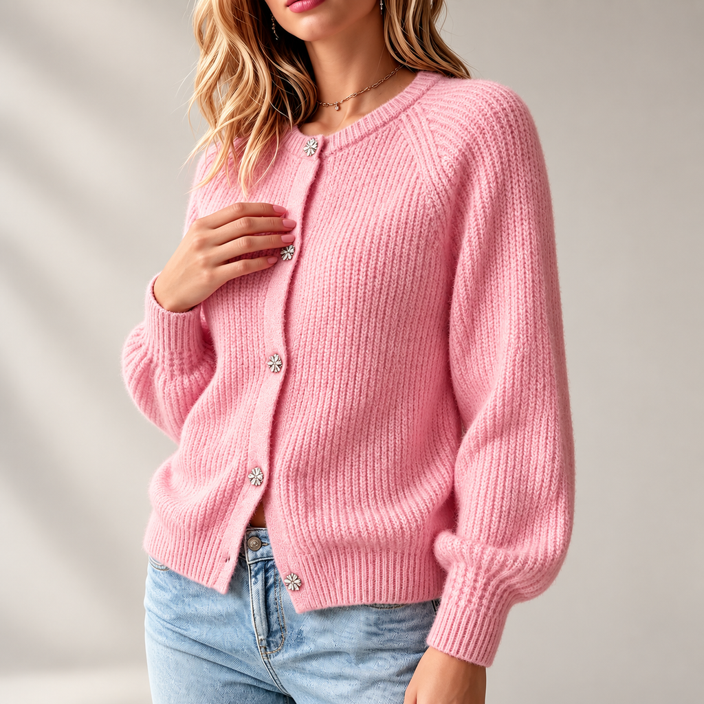 Vivienne Women’s Blush Pink Ribbed Knit Cardigan