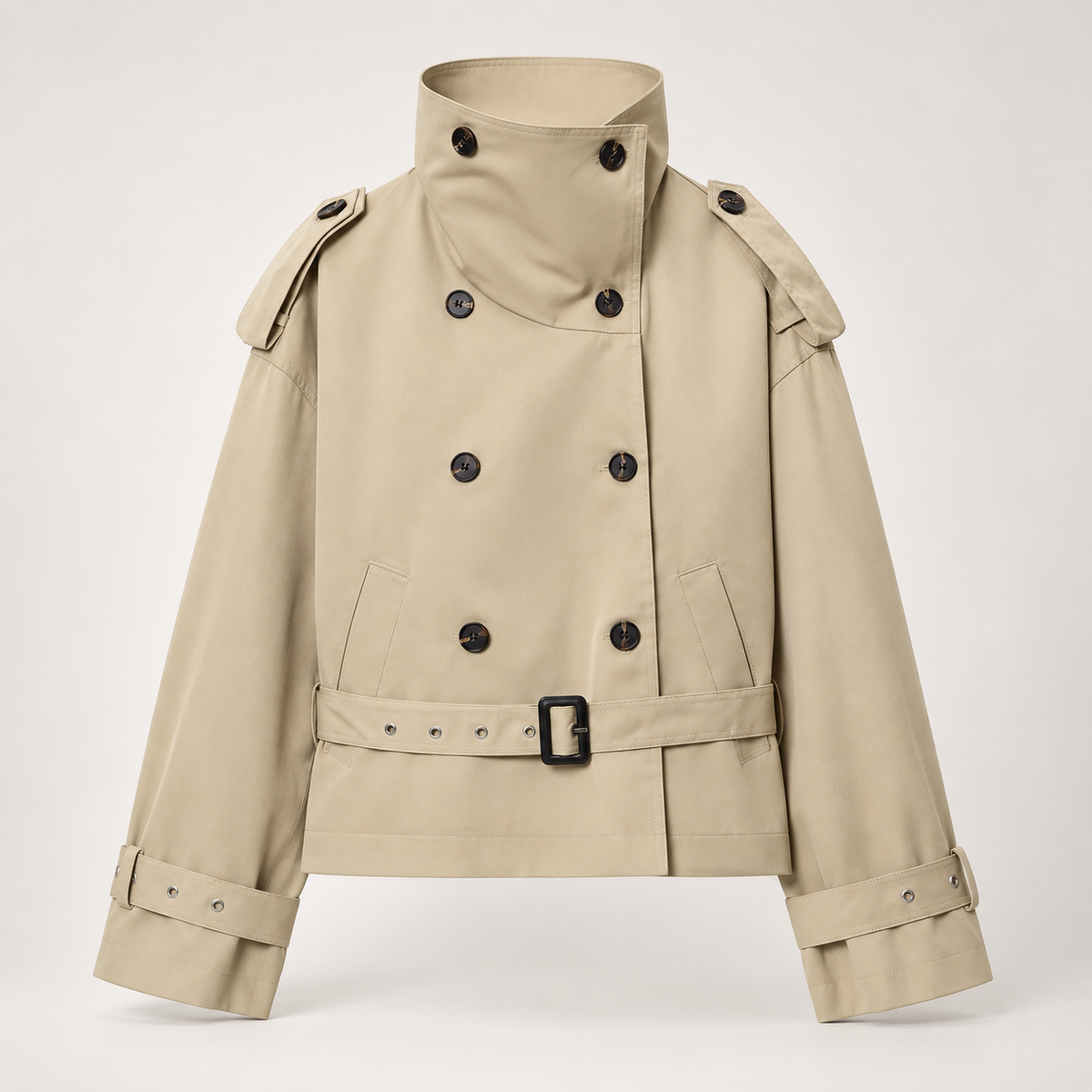 Camille Women’s Cropped Double-Breasted Trench Jacket with Belt