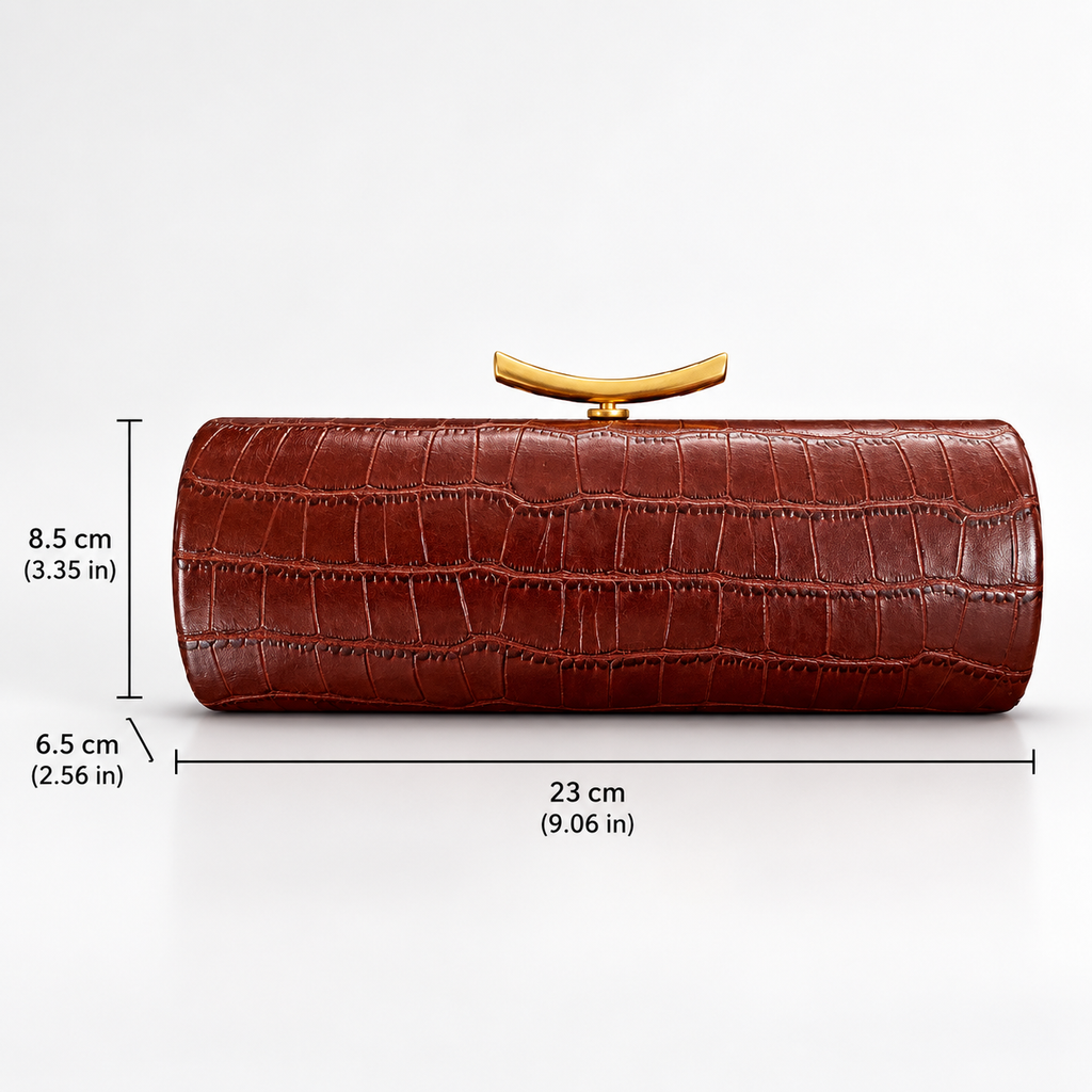 Juliette Croc-Embossed Evening Clutch with Gold Bar Clasp