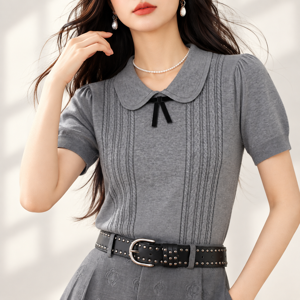 Claudia Peter Pan Collar Cable-Knit Top