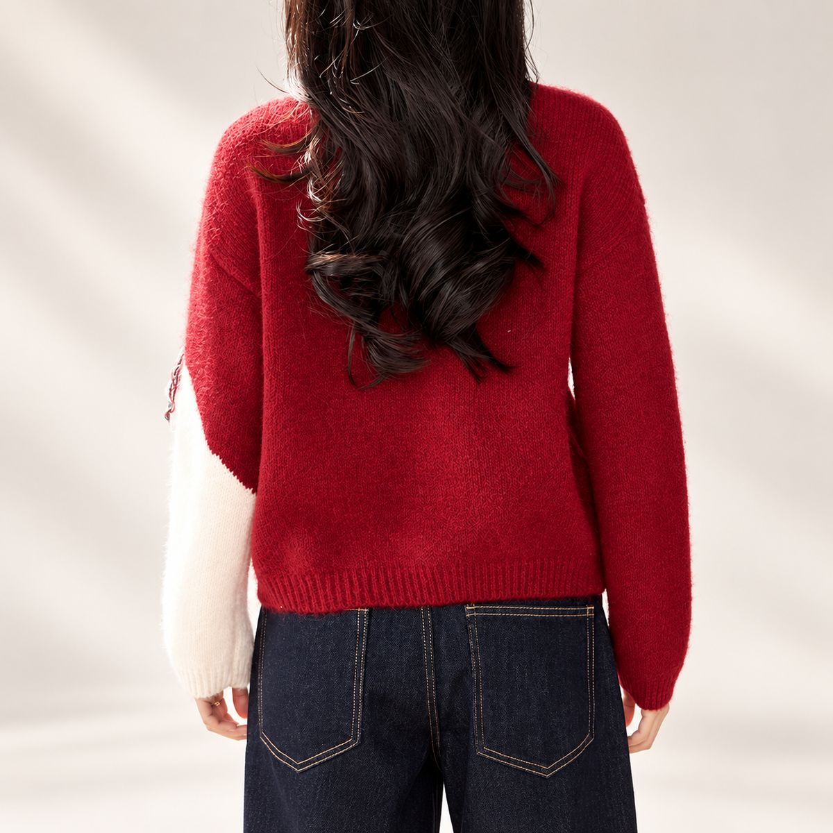 Vivienne Unicorn Intarsia Red Crew Neck Knit Sweater for Women