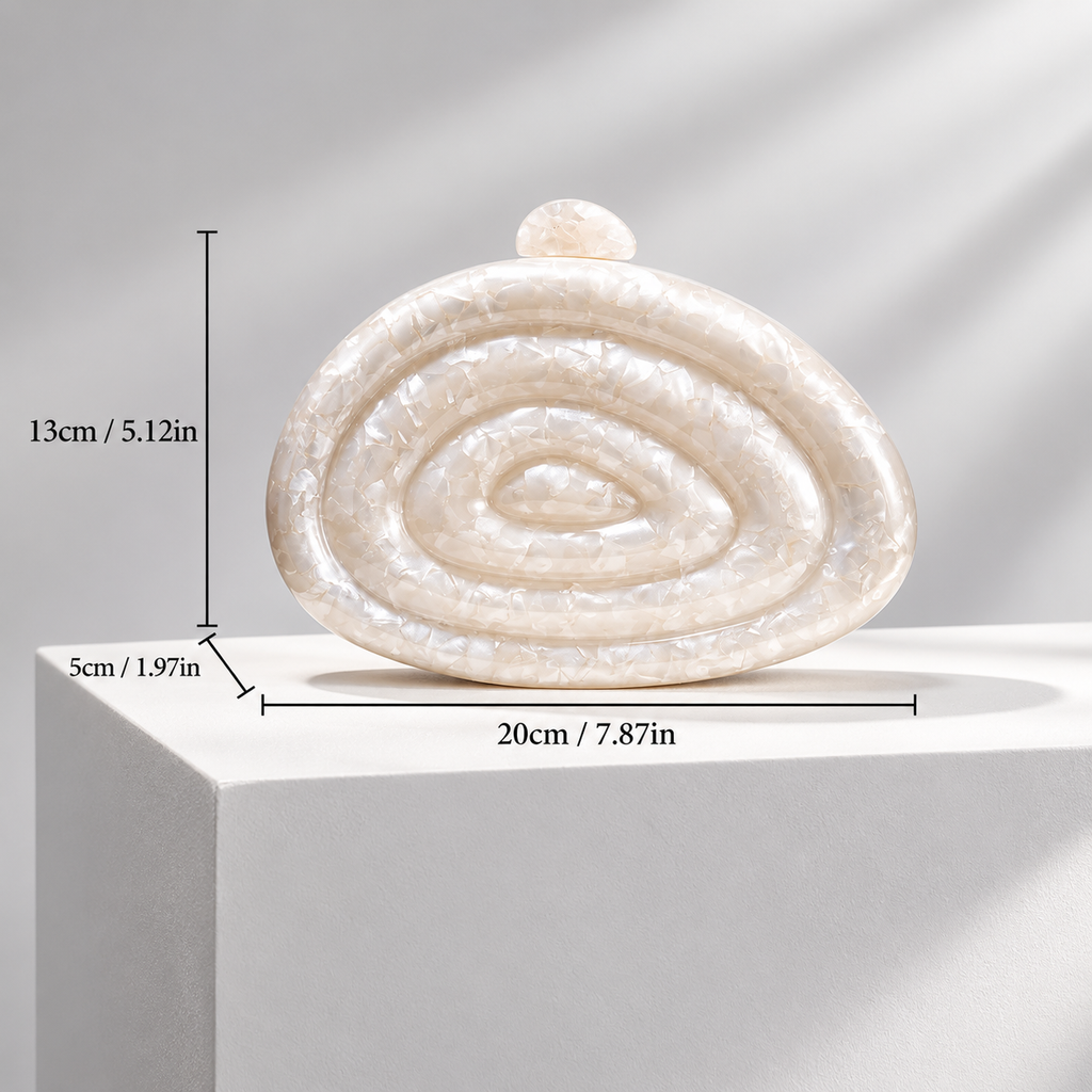 Camille Pearlescent Spiral Acrylic Clutch Bag with Chain Strap