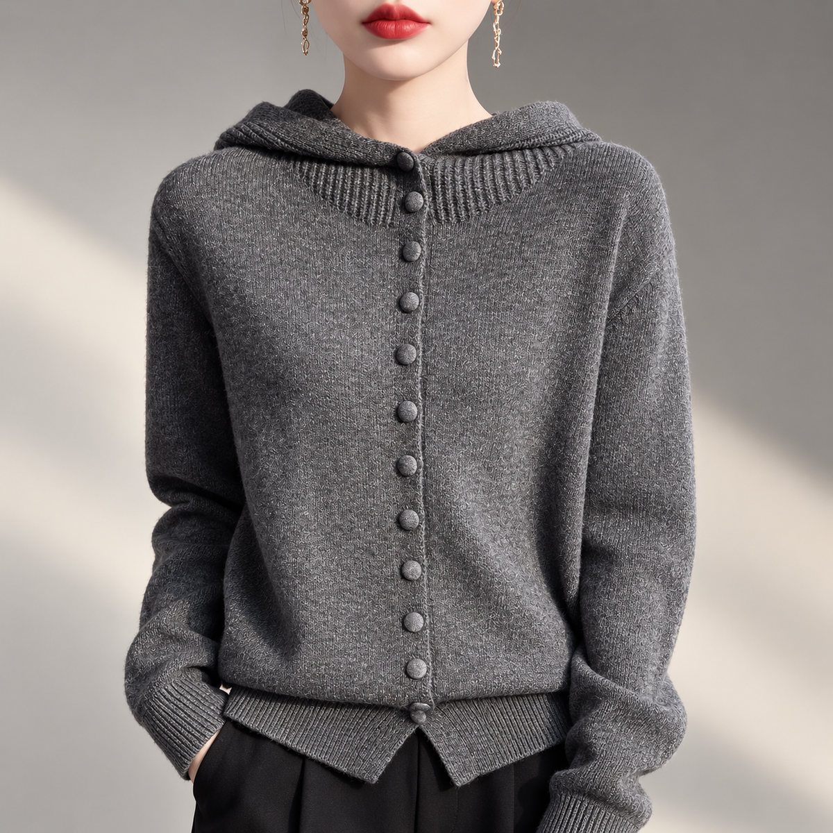 Marceline Hooded Knit Button Cardigan for Women
