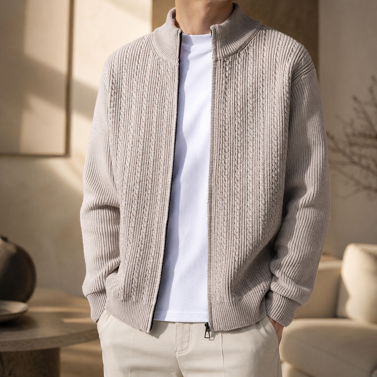 Dominic Men's Cable Knit Full-Zip Cardigan