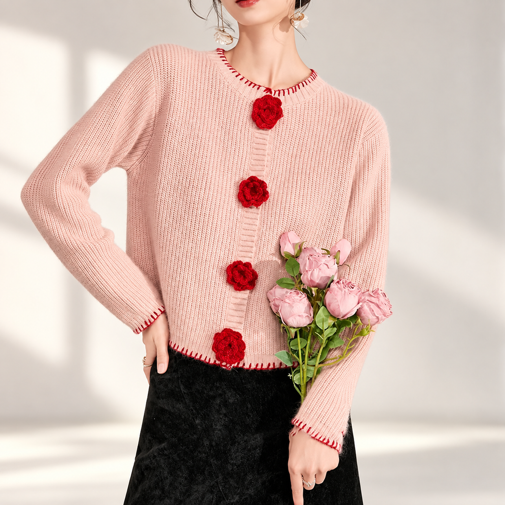 Rosalie Women’s Blush Pink Floral Knit Cardigan