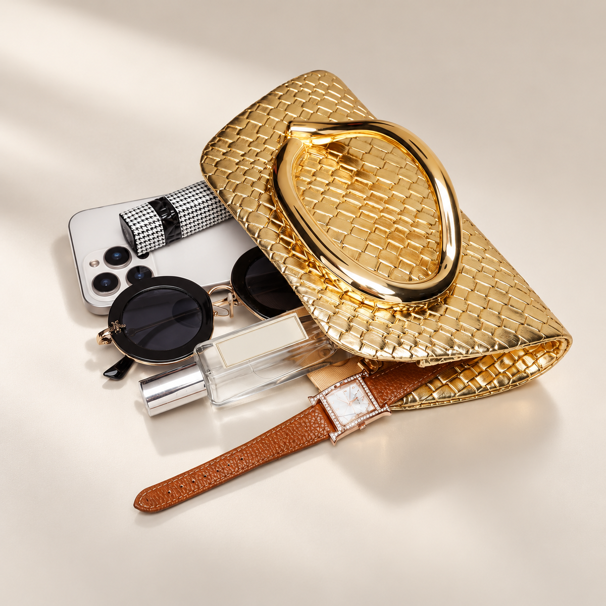 Isabelle Evening Clutch Bag with Gold-Tone Oval Handle