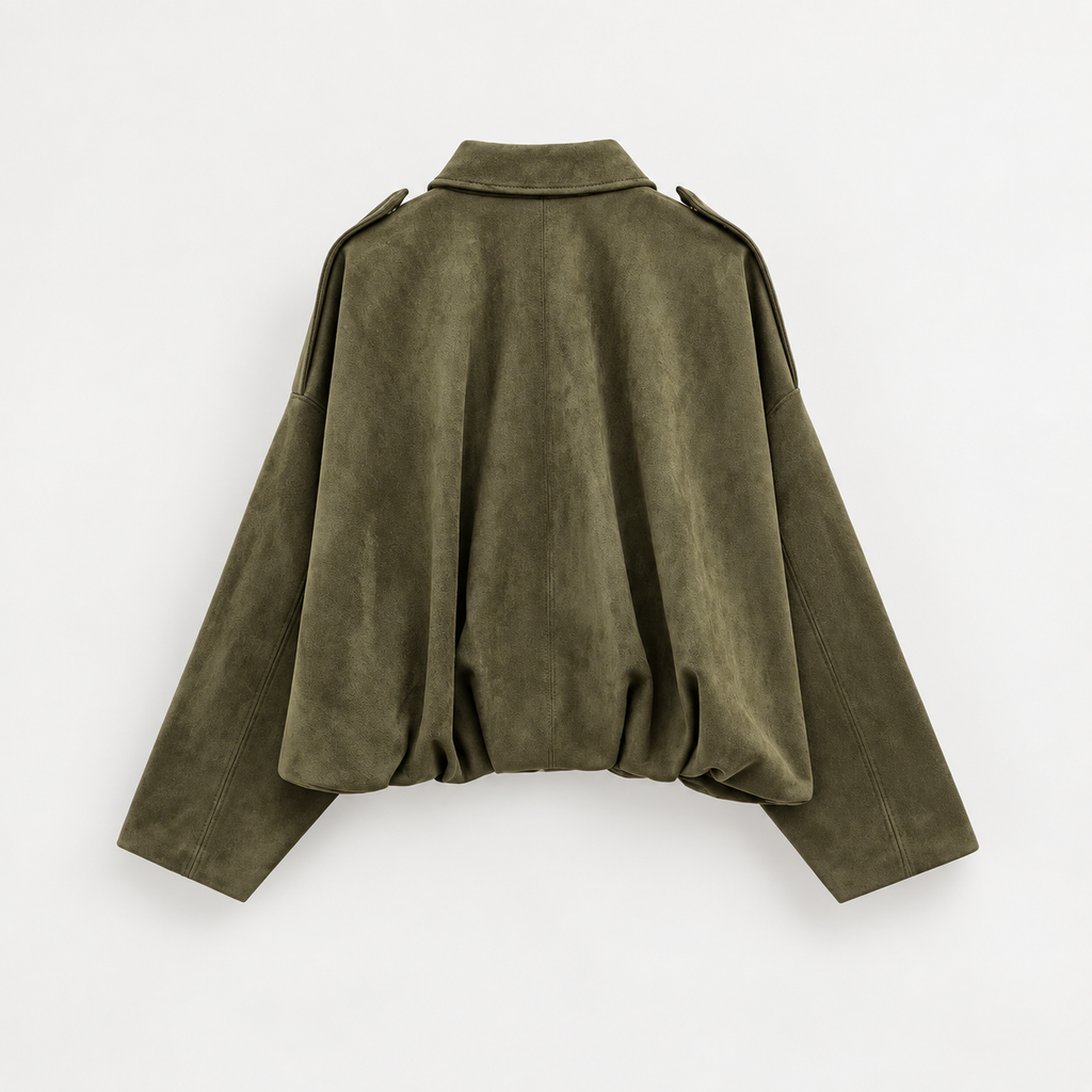 Margot Women’s Cropped Faux Suede Jacket – Relaxed Fit Collared Bomber