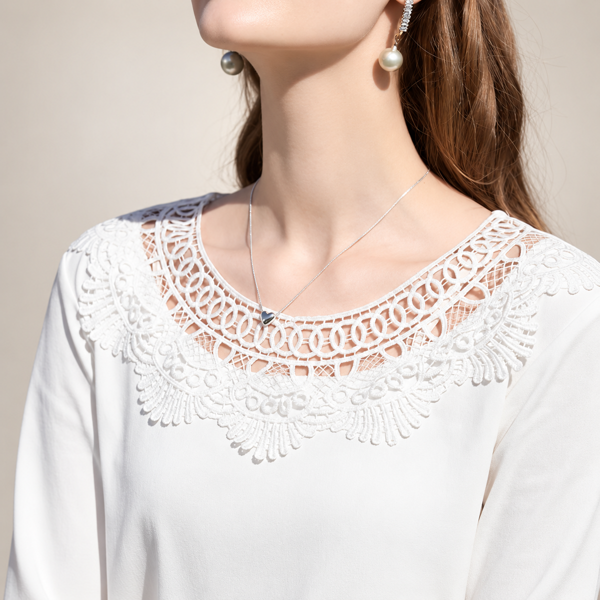 Camille Lace-Neck Women’s 3/4 Sleeve Blouse