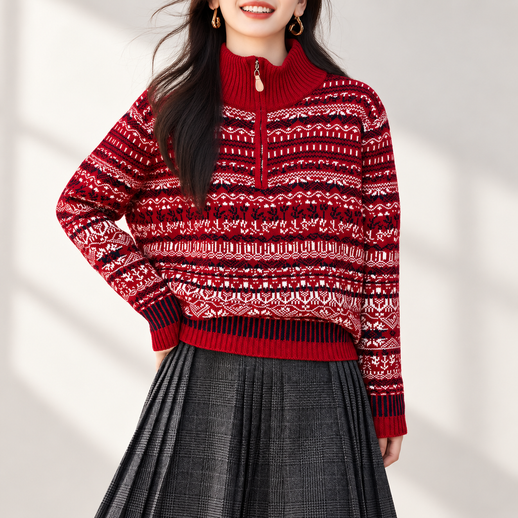 Juliette Women’s Fair Isle Half-Zip Knit Sweater