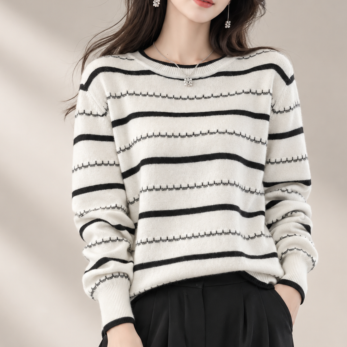 Camille Striped Knit Crewneck Sweater for Women