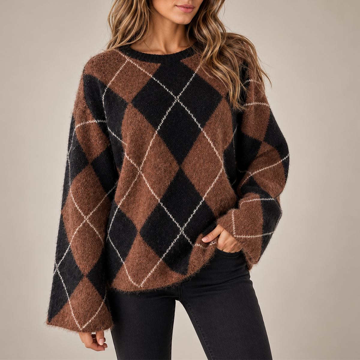 Serena Women’s Argyle Knit Sweater