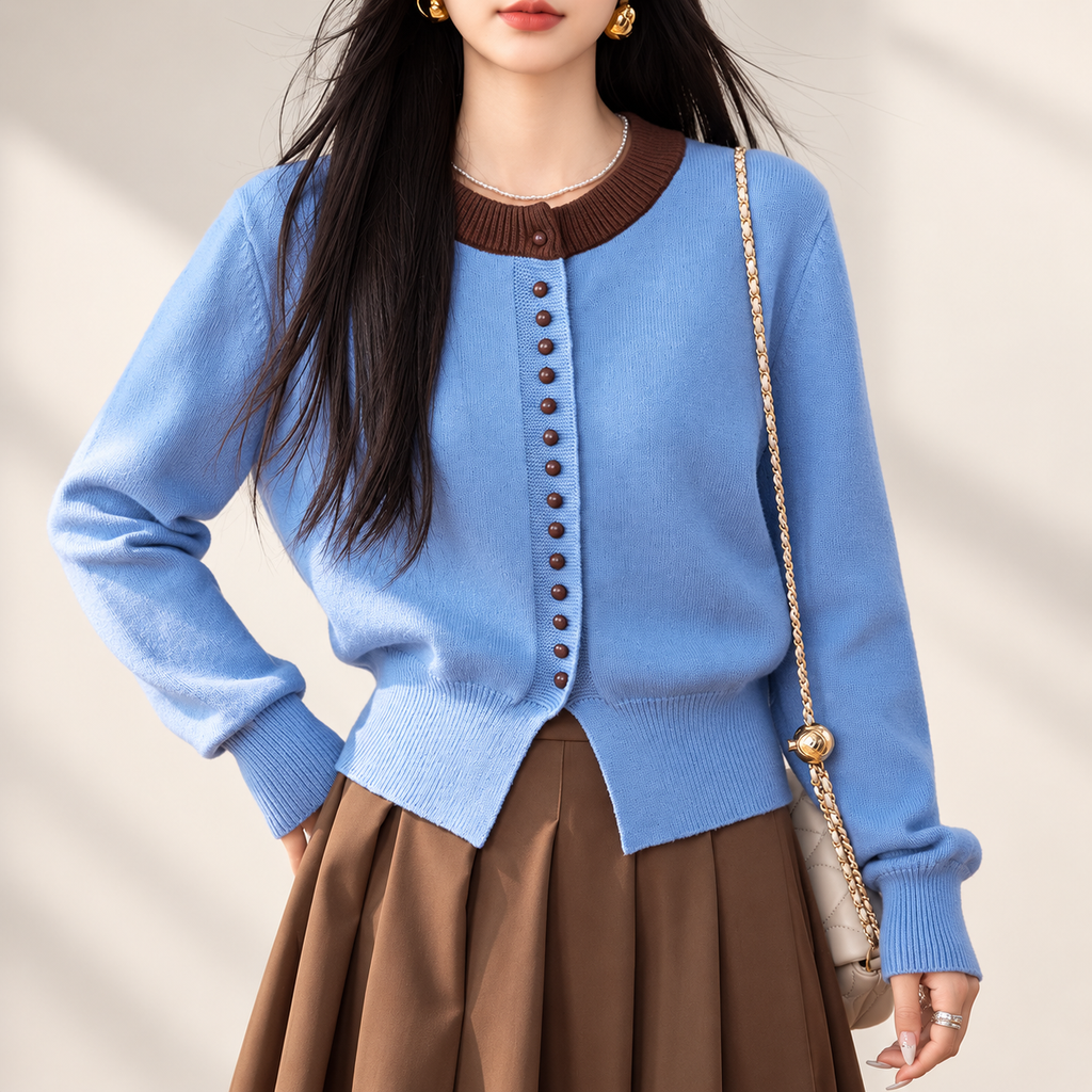 Rosalie Women’s Contrast Collar Button Cardigan