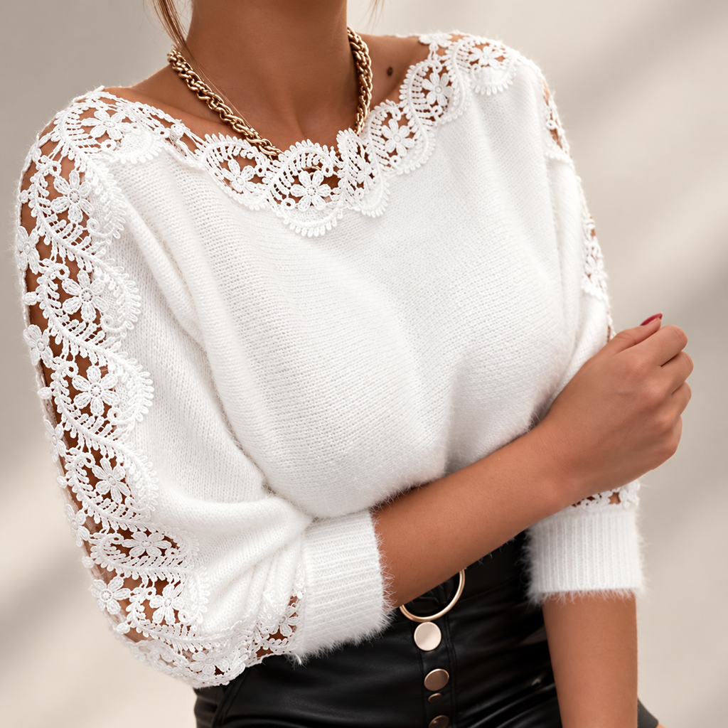 Bianca Lace-Panel Knit Sweater