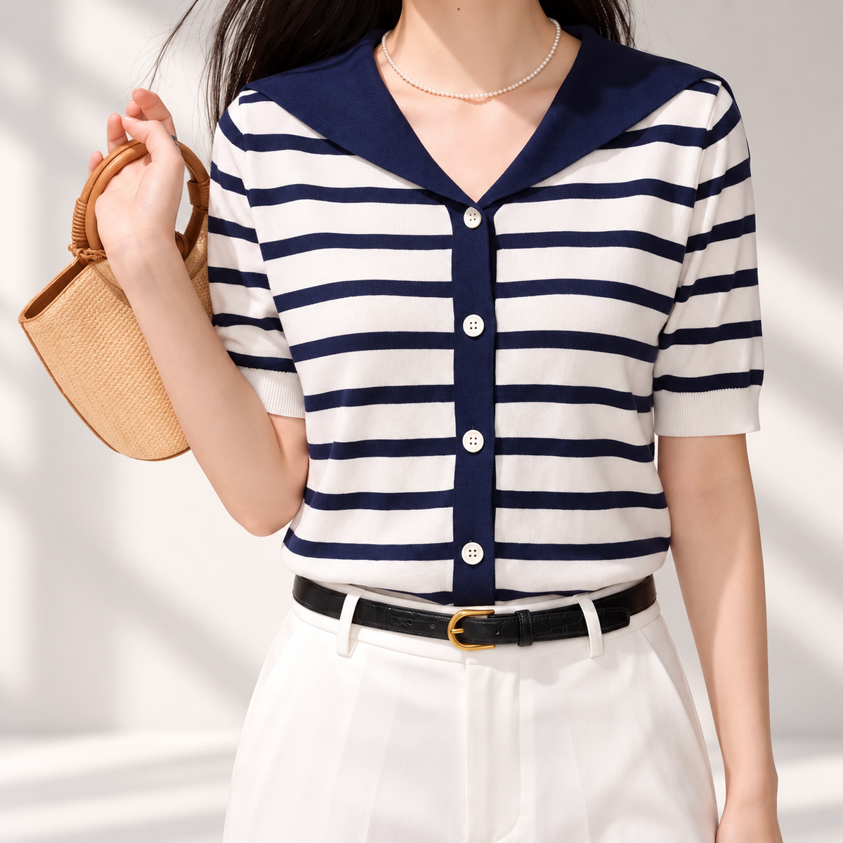 Amélie Women’s Sailor Collar Striped Knit Top