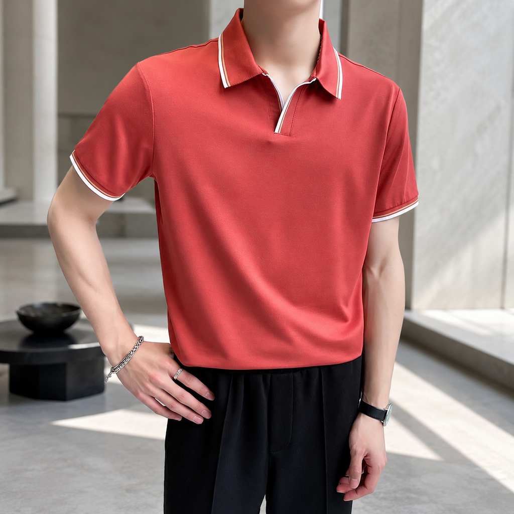 Enzo Men’s Contrast Trim Knit Polo Shirt