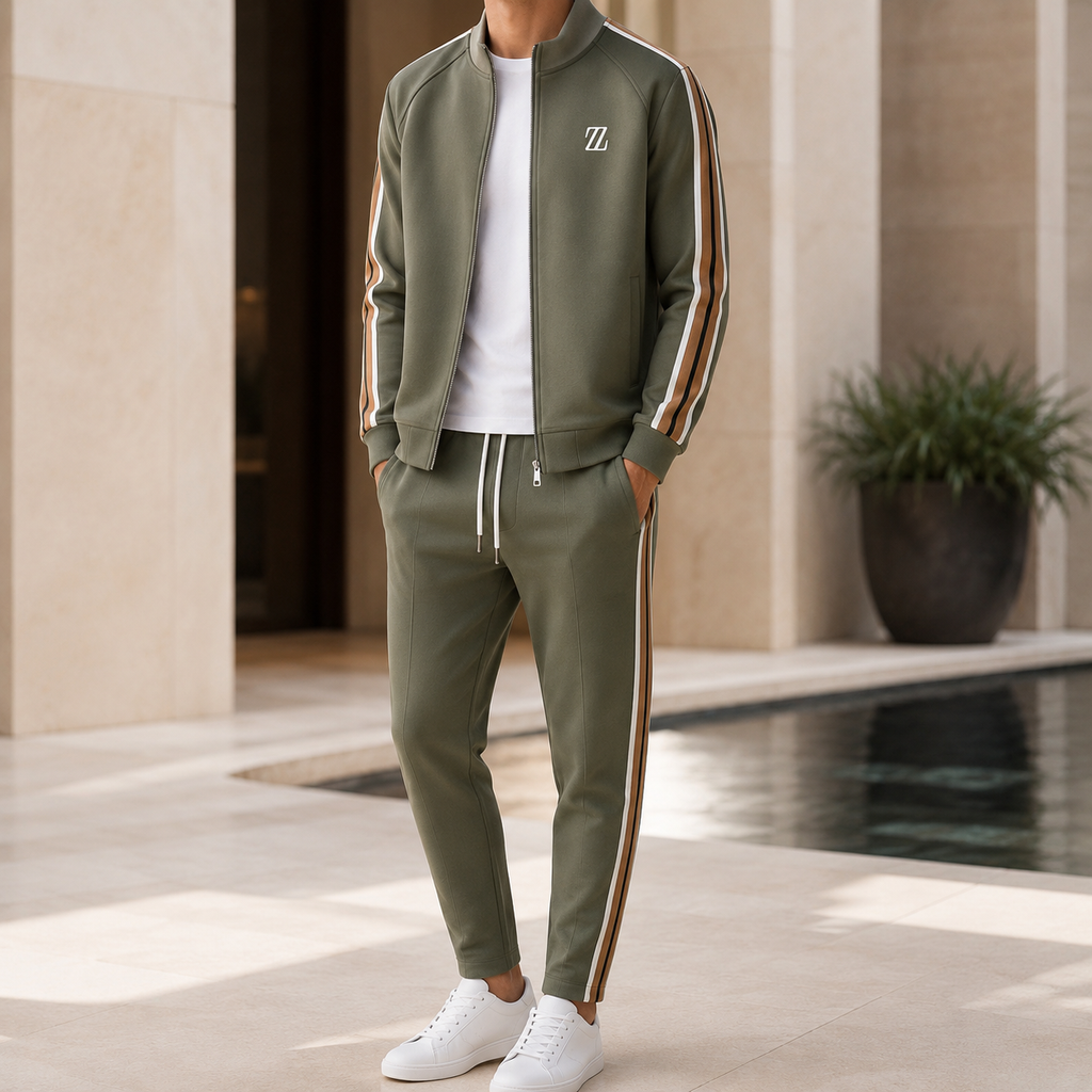 Raffaele Men’s Textured Tracksuit Set – Full-Zip Jacket & Matching Pants