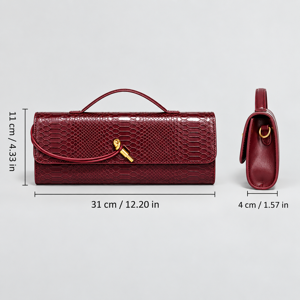 Camille Reptile-Embossed Top Handle Clutch Bag