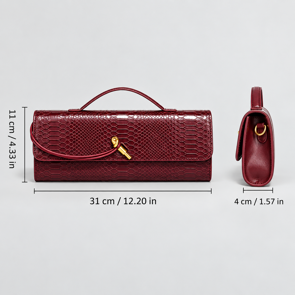 Camille Reptile-Embossed Top Handle Clutch Bag